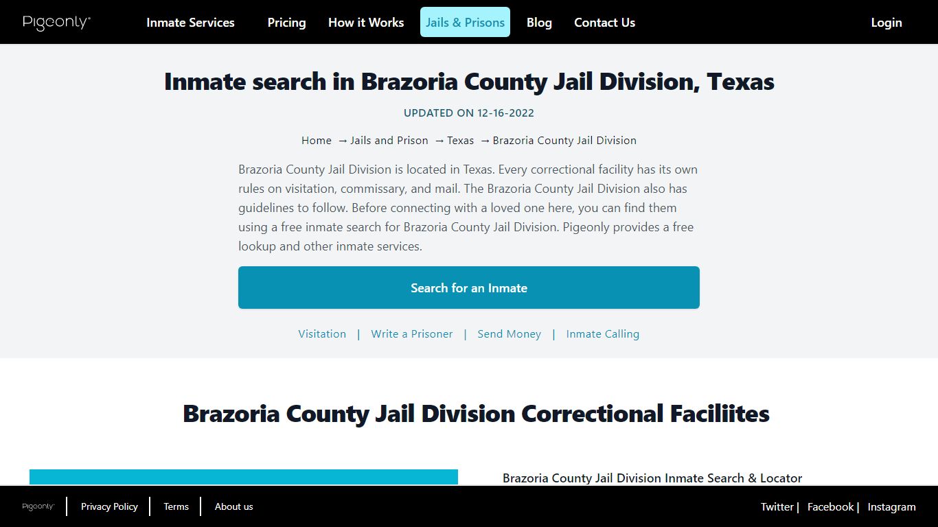 Inmate Search Brazoria County Jail Division, Texas | Pigeonly